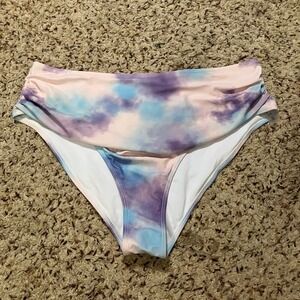 Tie Dye Pink Blue Purple Roushed Bikini Swimsuit Bottoms Women's 2XL